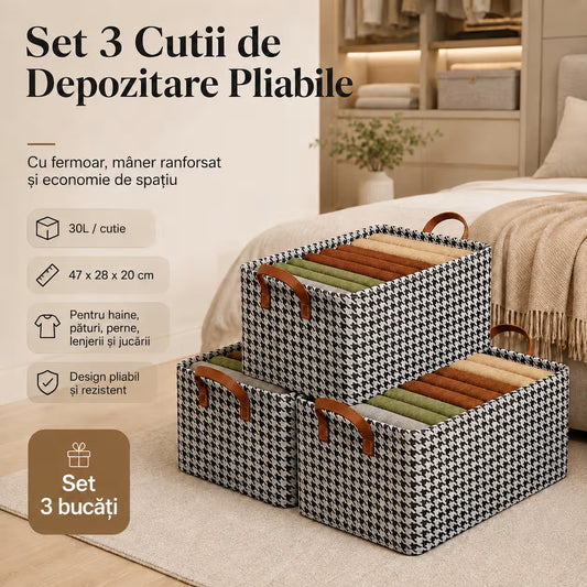 Set 3 Cutii de Depozitare Pliabile